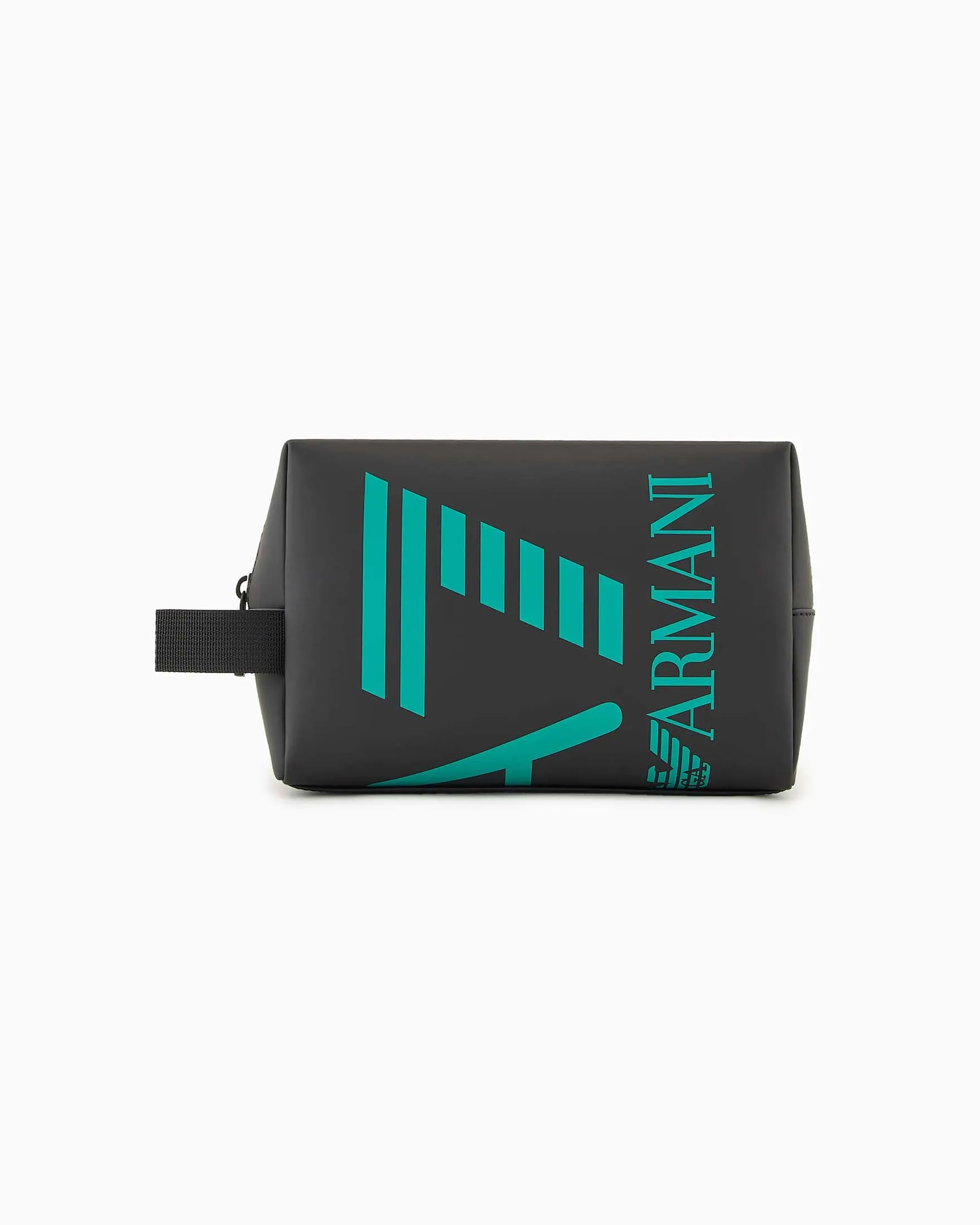 Beaty case nero in tessuto gommato con maxi logo verde