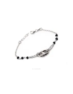 Bracciale uomo donna ragazzo Argento 925 lavorazione a rosario cristallo nero con maglia marina bombata 15,00-18,00 cm