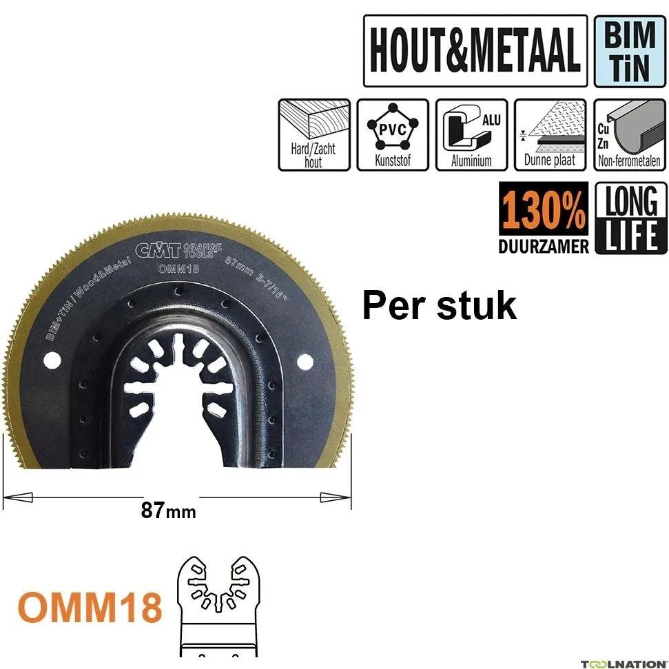 CMT OMM18-x1 Lama rotonda BIM/TiN Multitool per legno e metallo 87 mm 1 pezzo