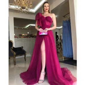 Eleganti abiti da ballo in tulle 2023 senza spalline con spacco laterale senza maniche lungo una linea di lunghezza del paviment