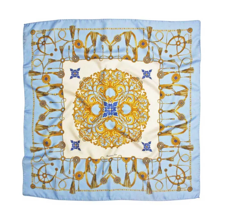 Foulard seta donna, fantasia catene e corde - azzurro