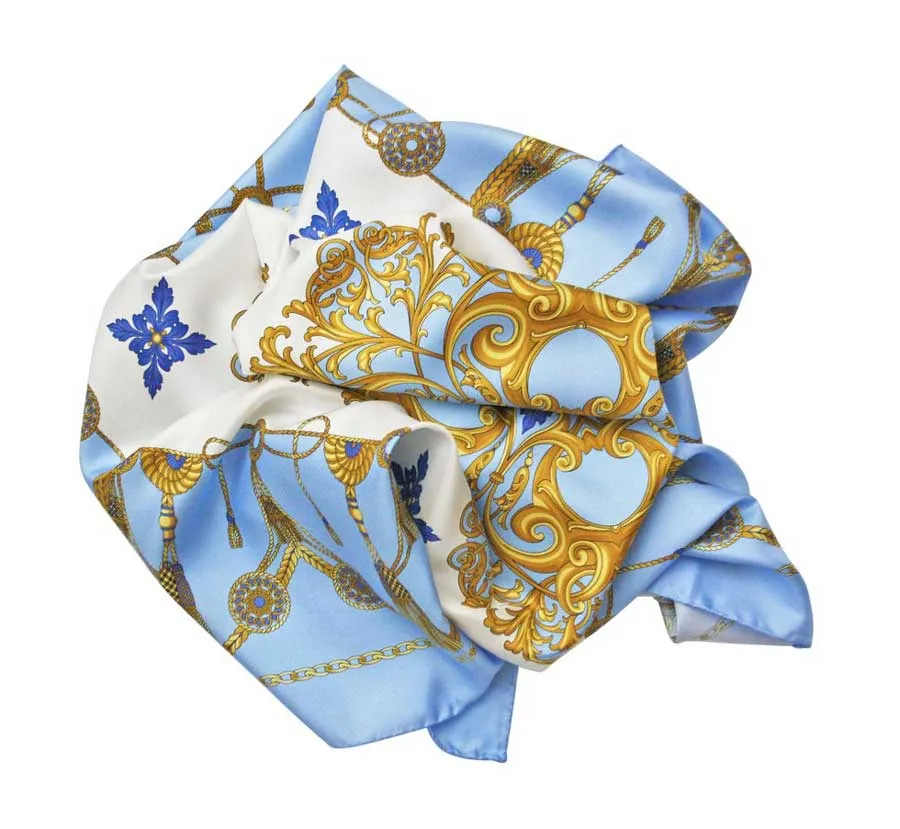 Foulard seta donna, fantasia catene e corde - azzurro