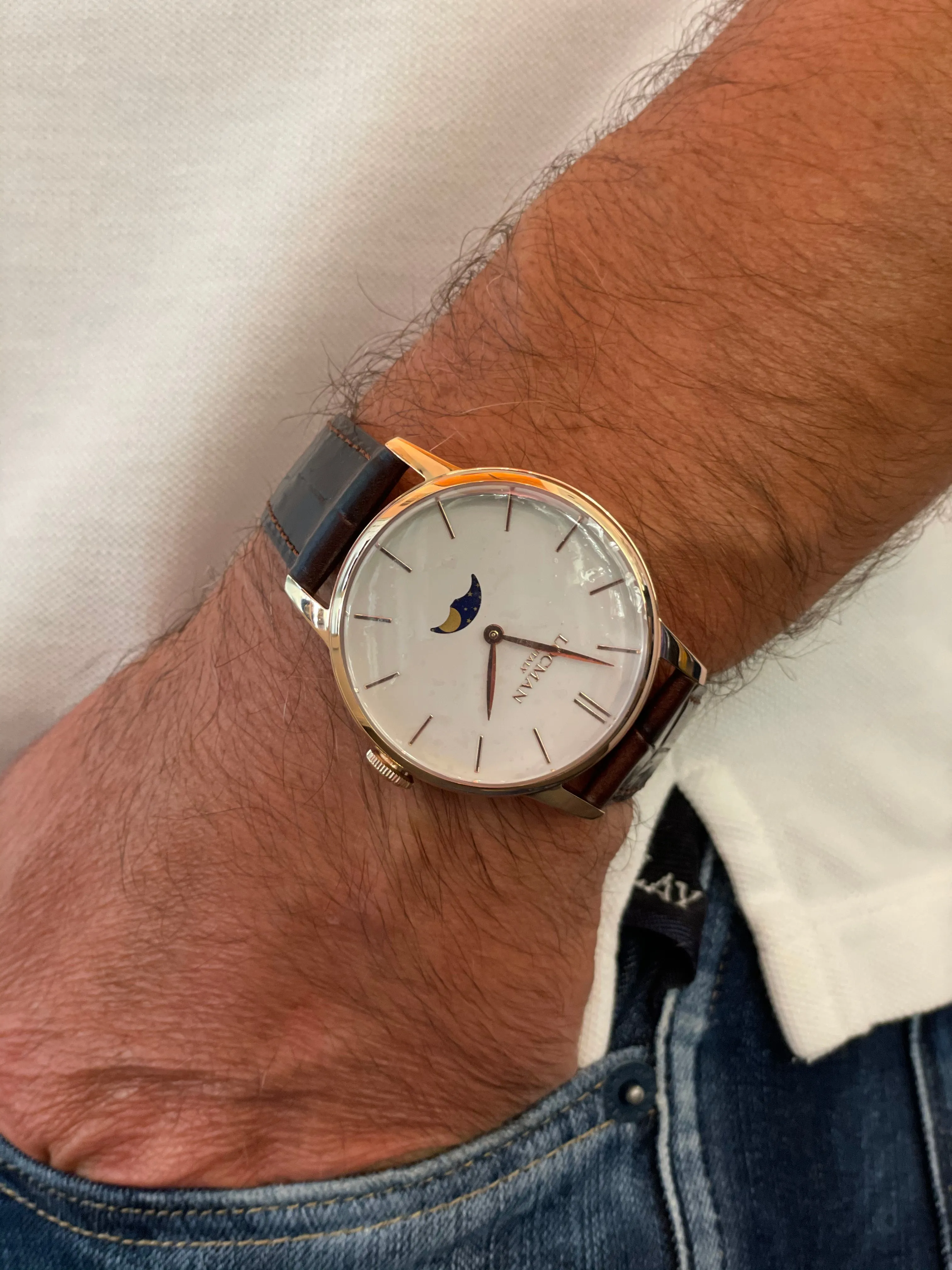 Orologio Uomo 1960 Fasi Lunari in Acciaio Rose Bianco Locman