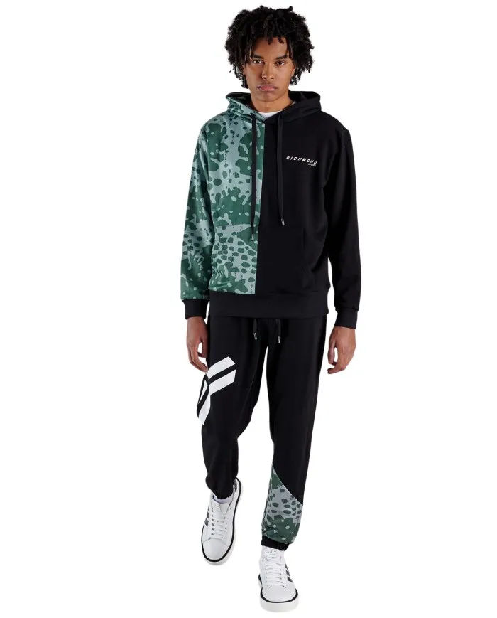 RICHMOND Felpa Uomo UMA22029FE A-EE Cappuccio Cotone Bicolor 01 NERO/camouflage