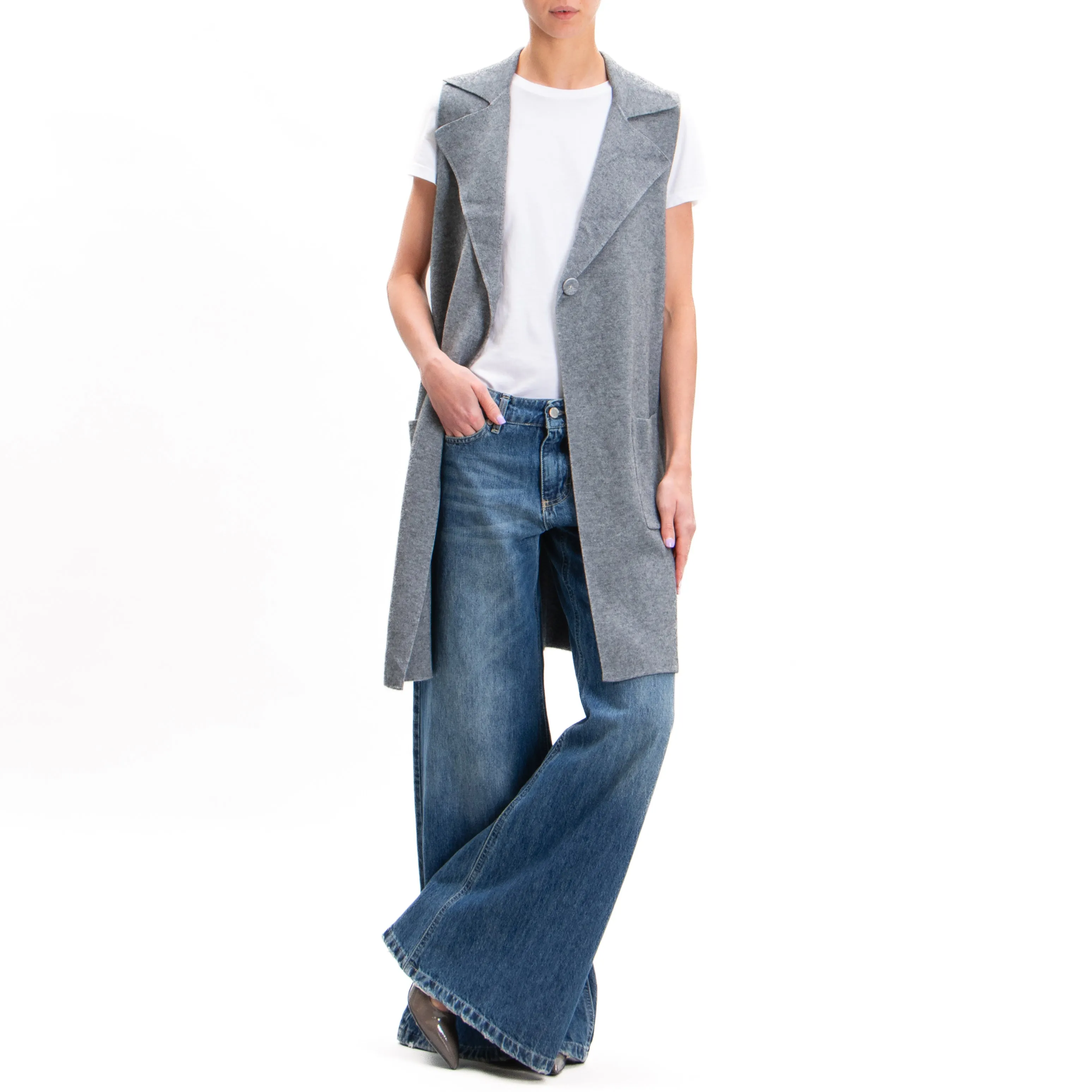 Zeroassoluto-Gilet lungo con tasche - grigio medio melange